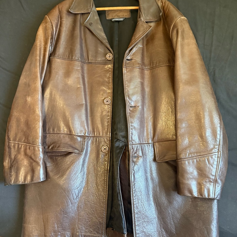 Vintage Brown Leather men coat XL/2XL